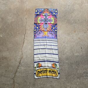Vintage 60s PETER MAX Psychedelic Faces Silk Scarf Groovy Disco FLAWED
